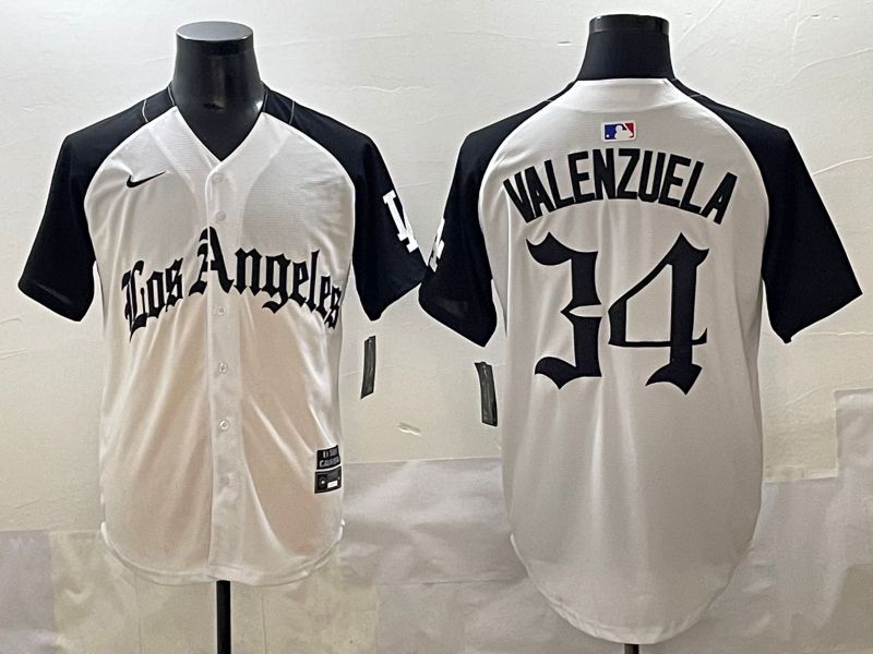 Men 2025 Los Angeles Dodgers #34 Valenzuela White black Five generations Joint Name Nike MLB Jersey style 526->los angeles dodgers->MLB Jersey